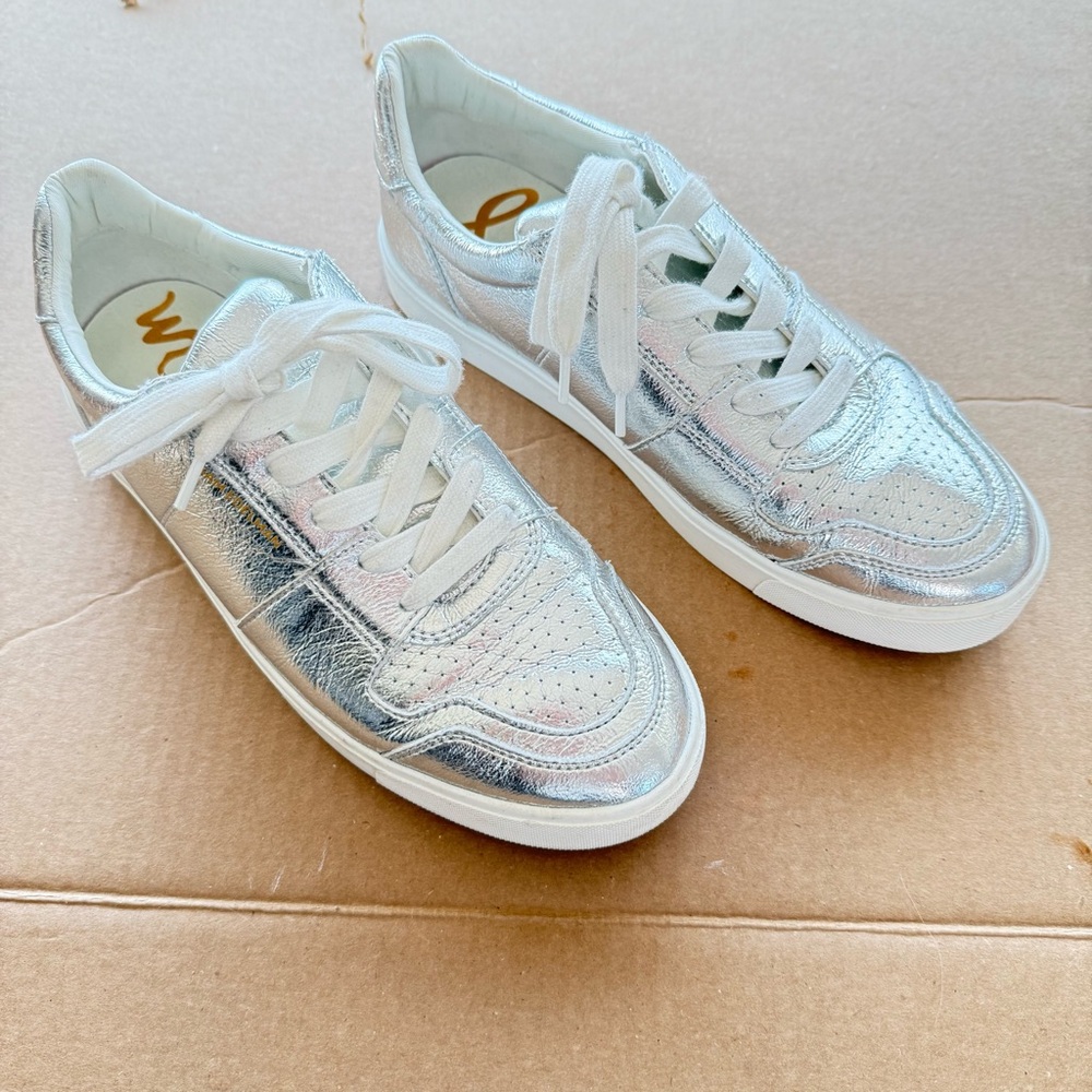 Sam Edelman Metallic Silver Low-Top Sneakers